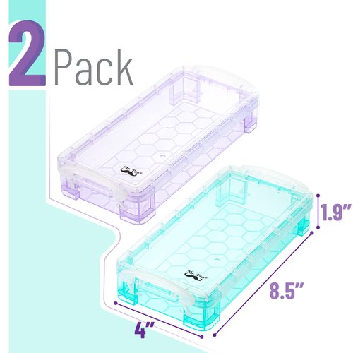 Mr. Pen- Pencil, Crayon Box, Assorted Color, 2 Pack for Kids, Clear Plastic Hard Pencil Case, School Supply Box