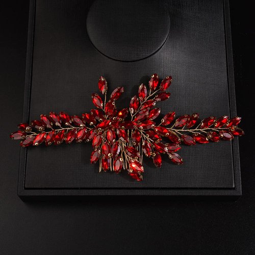 Teyglen Full Red Rhinestone Wedding Hair Comb Simple Crystal Hair Piece Bridal Crystal Hair Side Comb Sparkly Crystal Headpiece Hair Jewelry Accessory for Women(Red)