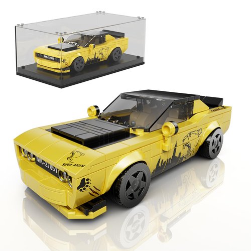 Mould King Speed Champion Challenger Hellcat Model Car Building Sets with Clear Display Case, 27051 Collectible Model Car Kits Building Sets, Race Car Building Kits for Adults and Kids 8+(368PCS)