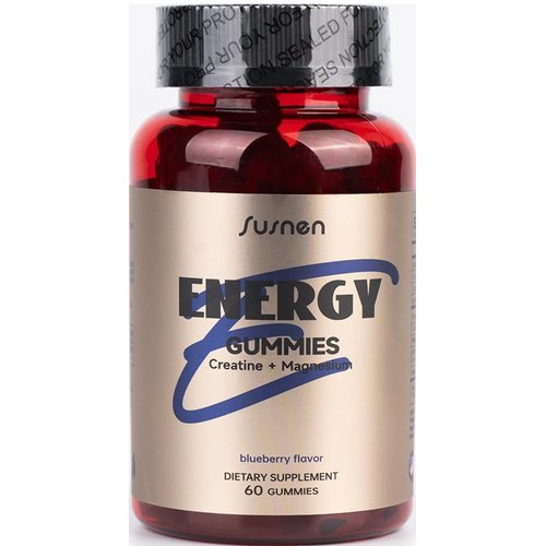 Susnen Energy Gummies 5g Creatine Monohydrate Per Serving, 60 Gummies Formula W/L-Taurine + Vitamin B12 for Muscle Builder, Energy Boost, Pre-Workout Supplement Sugar Free, Vegan, Blueberry Flavor