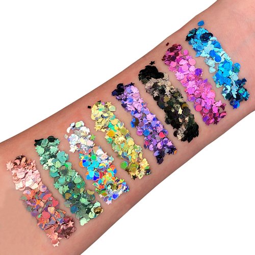 Moon Glitter Holographic Glitter Shapes 100% Cosmetic Glitter for Face, Body, Nails, Hair and Lips - 0.10oz - Silver