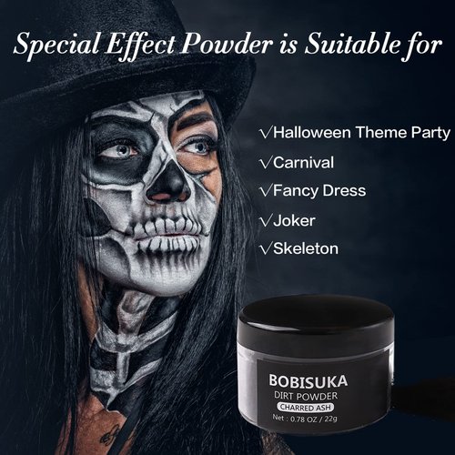 BOBISUKA Makeup Special Effects Dirt Powder for Halloween Makeup Theme Party Wedding Movies Stage Performances Cosplay(0.78 oz)(Charred Ash)