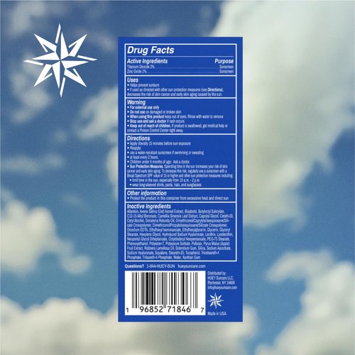 HUEY Mineral Sunscreen for Face and Body, SPF 40, Travel Size Face Sunscreen, Daily Face Moisturizer with Zinc Oxide, Unscented, Sensitive Skin, Oil Free, 2.02 oz