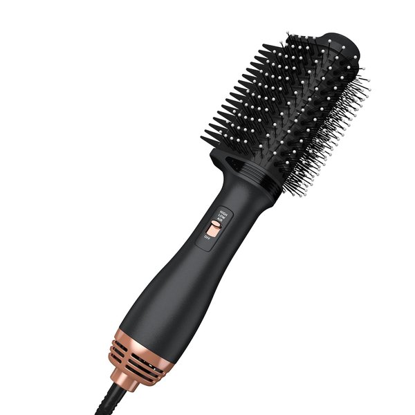 Dryer Brush,4 in 1 Hot Air Brush,Hair Blow Dryer and Styler Volumizer with Negative Ion Anti-frizz Ceramic Titanium Barrel Hot Air Brush Hair Straightener Brush,Dryer Brush for All Hair Type(Black)