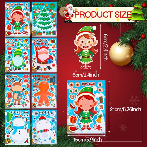 NOVWANG 32 Sheets Christmas Make a face Sticker for Kids, Christmas Craft Stickers Make Your Own Christmas Characters Sticker for Christmas Party Game Bag Stocking Stuffers Xmas DIY Crafts Party Favor