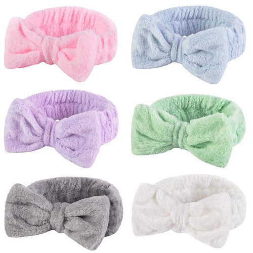 Shindel Spa Headbands, Skincare Headbands, Makeup Headbands, Headbands for Washing Face, Gift for Teen Girls, 6 Pack, Coral Fleece Headband, Elastic Headband for Woman (Assorted Color)