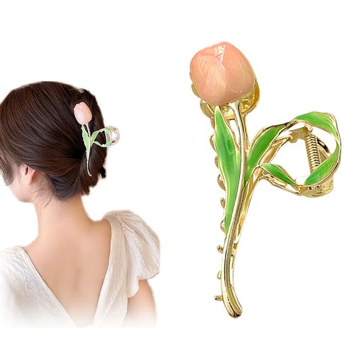 Women's Tulip Flower Shaped Hair Clips - 4inch Fashion Claw Clips, Cute Metal Shark Clips, Non-Slip Styling Accessories Gift for Girls