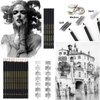 Heshengping 31 Drawing Sketching Pencils Kit, Portable Artist Supples Travel Case Set has Graphite, Charcoal, white color pencil, Blending Stump, gift for Adults Beginners for Drawing Sketch