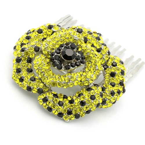 Medium Decorative Hair Comb Rhinestone Crystal Rose Bridal Hair Comb, Yellow