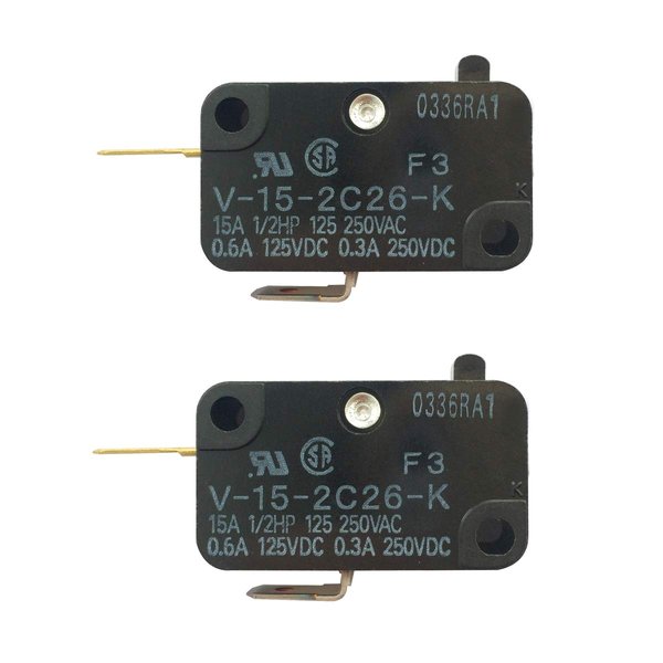 LONYE V-15-2C26-K Switch Snap Action Micro Switch Replacement for OMRON Switch Shurflo 2088 Series Pump 15A 125/250VAC (Normally Closed) (Pack of 2)