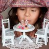 40 Pcs 1:12 Scale Dollhouse Miniature Kitchen Accessories Set Includes 15 Flower Pattern Porcelain Tea Cup 24 Mixed Pretend Cake Foods 1 Mini Three-Tier Cake Stand for Decor Supply (Vivid Style)