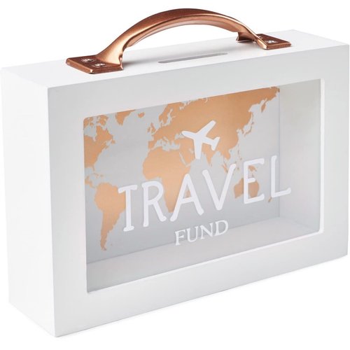 Shadow Money Box for Saving Travel Fund - Decorative Money Box - Wooden Piggy Bank - White Saving Box for Coins with Handle - Coin Bank Money Bank - Travel Fund Box for Adults - Money Saver