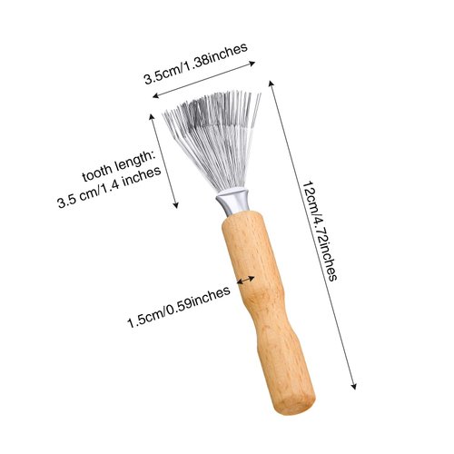 Boao Hair Brush Cleaner, 2 Pieces Mini Hair Dirt Remover Brush with Metal Wire Rake, Wooden Handle for Home and Salon Use(Handle with Groove)