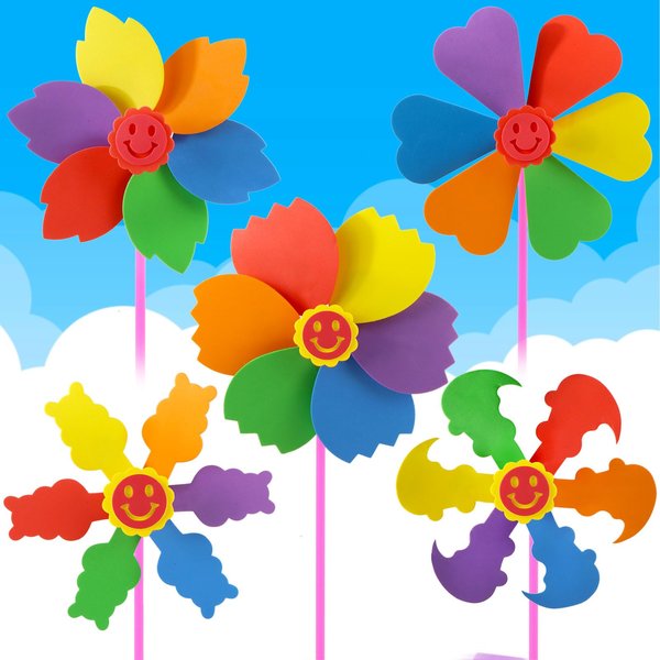 5 Pcs Sticky Mosaic Painting and Coloring Windmill Art Kits for Kids, DIY Mosaic Art Crafts Early Learning Games Handmade Art Kit for Preschool Toddlers Boys and Girls 1 2 3 4 5 6 Years Old