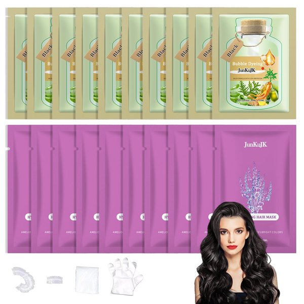 Black Bubble Plant Hair Dye Kit with Hair Masks,Natural Plant Hair Dye Shampoo for Grey Hair & Dark Hair, Easy-to-use Bubble Black Hair Dye for Women and Men