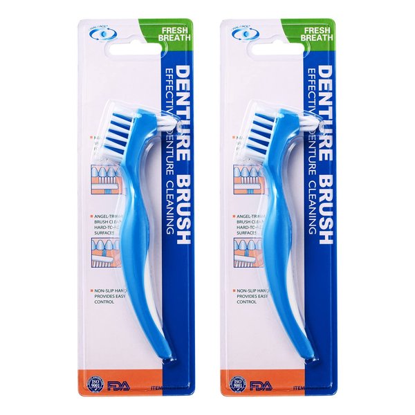 2 Pack Denture Clean Toothbrush for Denture Care Tool w/Multi Layered Ordinary or Hard Bristles Dual Ordinary or Hard Bristle for False Teeth Superb Total Cleaning (2 Ordinary Bristle Brush)