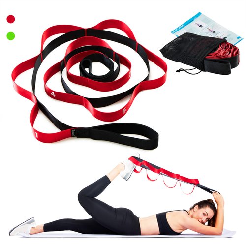 ZHIAMZ Stretching Strap Yoga Strap for Physical Therapy, 12 Loops Yoga Straps for Stretching, Non-Elastic Stretch Band for Exercise and Flexibility, Fascia, Hamstring & Leg Stretcher Belt (Red)