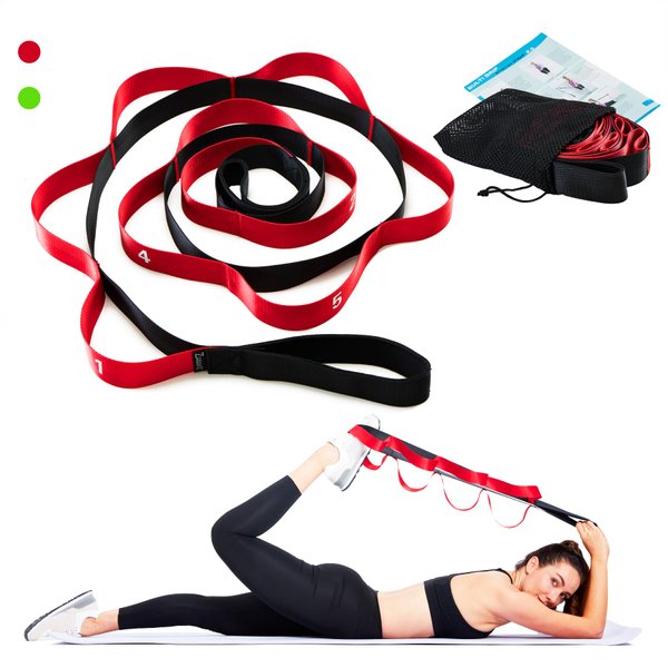 ZHIAMZ Stretching Strap Yoga Strap for Physical Therapy, 12 Loops Yoga Straps for Stretching, Non-Elastic Stretch Band for Exercise and Flexibility, Fascia, Hamstring & Leg Stretcher Belt (Red)