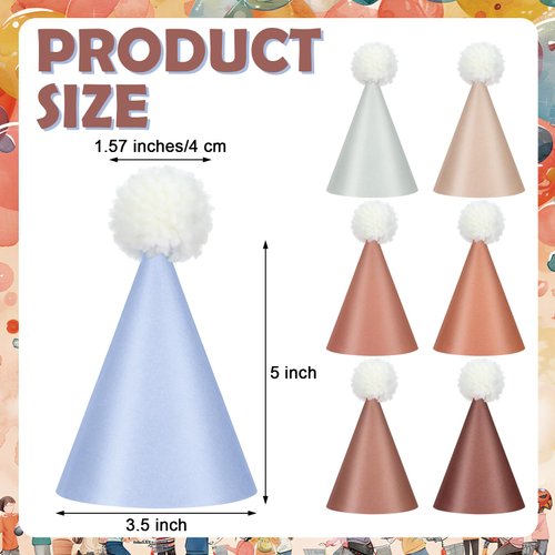 XunYee 42 Pcs Birthday Party Hats Neutral Boho Party Hats with Pom Poms Reusable Paper Cone Hats Colorful Adjustable Birthday Hat for Christmas Holiday Party Supplies