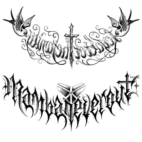 Oottati 2 Sheets Chest Waterproof Big Temporary Tattoos Flower Gothic English Cross Bird