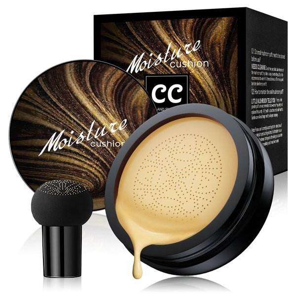 Mushroom Head Air Cushion CC Cream Foundation Gold Packaging Moisturizing Long Lasting Matte Concealer Light Weight Smoothly Makeup Base Liquid Foundation ((Buff Beige, 3.21 Ounce (Pack of 1))