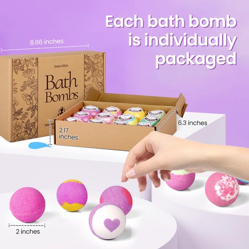 SeasonBliss Bath Bombs for Women, 12 Pack Handmade Bubble Shower Bombs Set, Bath Bomb with Shea Butter & Individually Wrapped, Stocking Stuffers, Amazing Present for Her/Him, Wife, Girlfriend, Mother