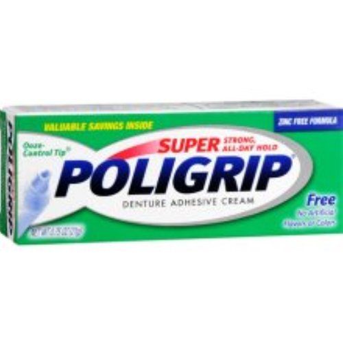Super POLIGRIP Denture Adhesive Cream Artificial Flavor/Color Free 0.75 oz (Pack of 4)