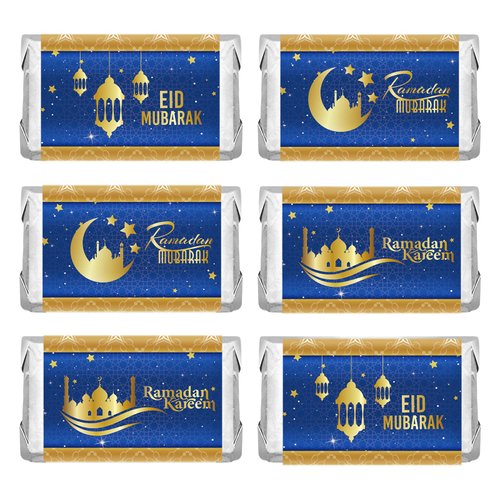 300 Pcs Eid Mubarak Mini Candy Bar Wrapper Stickers Ramadan Candy Stickers Ramadan Kareem Candy Labels for Eid Party Islamic Muslim Decorations Ramadan Party Supplies