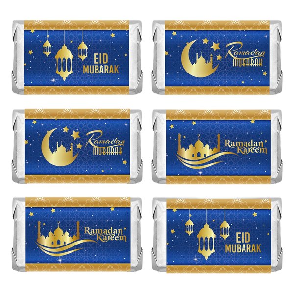 300 Pcs Eid Mubarak Mini Candy Bar Wrapper Stickers Ramadan Candy Stickers Ramadan Kareem Candy Labels for Eid Party Islamic Muslim Decorations Ramadan Party Supplies