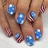 Independence Day Press on Nails Short Square Fake Nails with Star Design Red White Line Acrylic Nails 4th of July Press ons Full Cover Glossy Stick on Nails for Women and Girls 4th of July Manicure