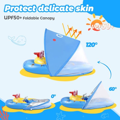 LAYCOL Baby Pool Float with UPF50+ Sun Protection Canopy & Toy Play Console for Infant, Toddler, Adjustable Safety Seat for 3-36 Months
