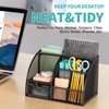 MaxGear Mesh Desk Organizer, Desktop Organizer with Drawer, Office Supplies Multi-Functional Caddy, Metal Stationary Black Desk Caddy, 6 Compartments, 8.7 x 5.5 x 5 inch, 1 Pack