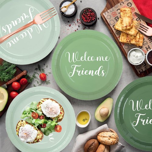 40Pcs Sage Green Paper Plates 9"Gradient Green Party Plates Sweet Baby Plates Welcome Friends Plates for Birthday Wedding Bridal Baby Shower Sage Green Party Supplies Decor 4 Colors (Sage Green)