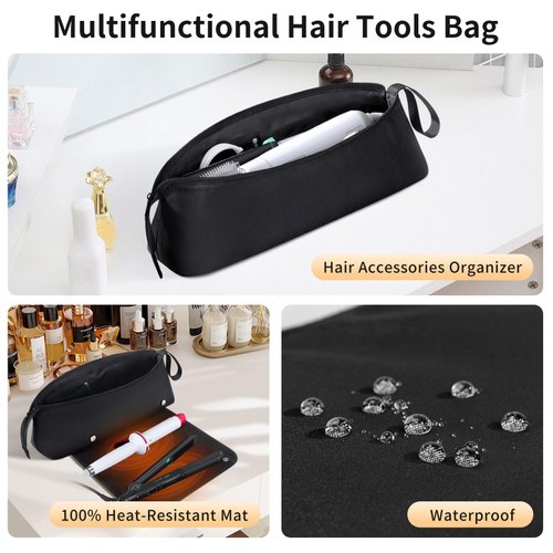BUBM Hair Tools Travel Bag and Mat with Removable Heat-Resistant Straighteners, Curling Iron, and Haircare Accessories, 2-in-1 design, with Interior Pockets, Portable Organizer