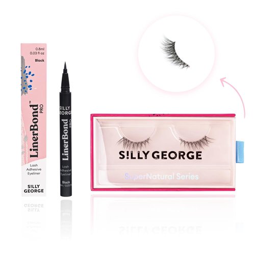 Silly George SuperNatural Series Starter Kit - Pretty Lashes with Adhesive Black Eyeliner | Clear and Flexible Band gives Lashes Natural Look | Extra Strong Hold for False Eyelashes (Luna)