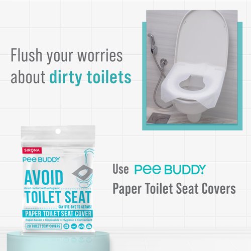 PeeBuddy Disposable Paper Toilet Seat Covers (Pack Of 60) | No Direct Contact with Unhygienic Seats| Easy To Dispose| Nature Friendly| Must Have For Women