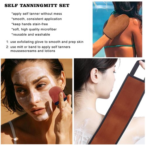 4 in 1 Self Tanning Mitt Kit, Fingerless Self Tanner Mitt, Back Self Tanner ， Thumbs Self Tanning Mitt, Small Self Tanning Finger Caps, Super Soft and Suitable for Any Skin Color.