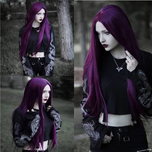 melody wig Purple Wig Synthetic Purple Lace Front Wigs For Women Hair Heat Resistant Fiber Long S...