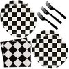 60Pcs Black and White Checkered Race Car Party Supplies,Racing Themed Tableware Set 7"Racing Dessert Paper Plates and Napkins,Fork for Kids Car Sports Race car Themed Birthday Party Decor (Car Set)