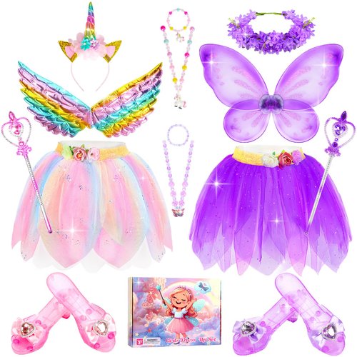 HAMSILY Unicorn Costume & Fairy Costume for Girls: Princess Dress Up Clothes for Little Girls, Toddler Costume with Tutu, Wings, and Shoes Princess Costume for Age 3 4 5 6 Year Old Girl Birthday Gifts