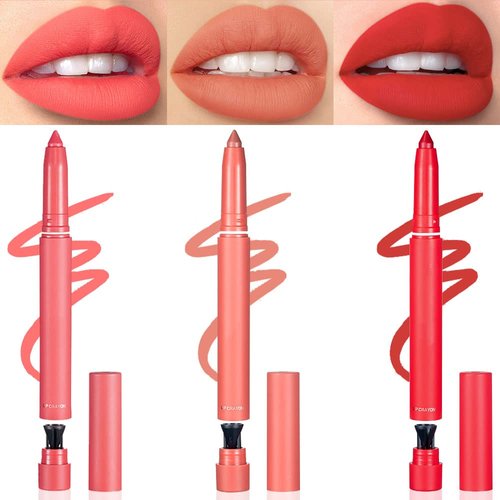 3 Colors Matt Nude Lipstick Lipliner Lip Crayons Pack Set,Velvet Moisture Smooth Matte Lipstick P...