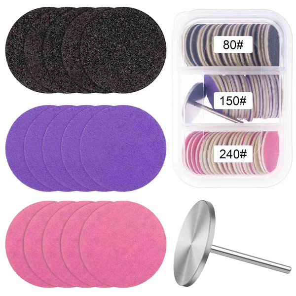 Difenni Sanding Paper Discs with Metal Nail Drill Bit Foot Sandpaper Discs 25mm Foot File Sandpaper Discs #80#150#240 Grits for Manicure Pedicure