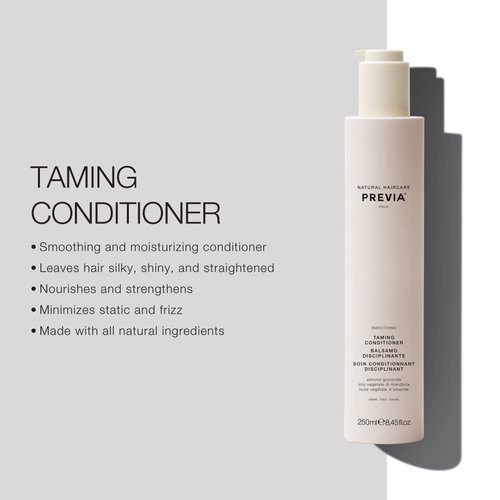 PREVIA Smoothing Taming Conditioner | Anti-Frizz Deep Conditioning with Almond Extract | Vegan, Sulfate-Free, Hydrating Formula for Soft, Manageable Hair & Frizz Control - 8.45 oz