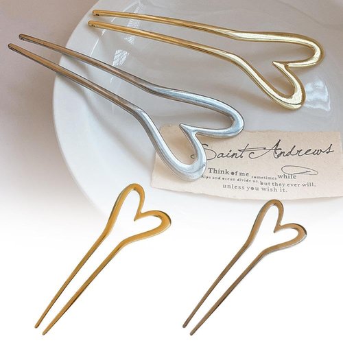 2 Pcs Gold Metal U Shaped Hair Pins Heart Hair Sticks Hairpin French Hair Pin Heart French Pin French Pins Hair U Shaped Hair Pins Love French Hair Fork Elegant Hair Accessories for Women and Girls