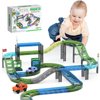 ELX Magnetic Tiles Race Track Set,59PCS Magnet Building Blocks Track with 2 Cars and Roads Signs,STEM Education Magnetic Toy for Toddlers Ages 3+,Christmas Birthday Present for Kids