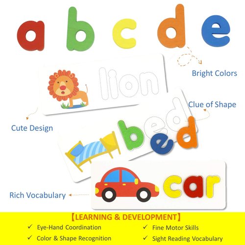 FLYINGSEEDS See and Spell Learning Toys, CVC Word Builders with Sight Words Flash Cards Kindergarten, Educational Toys for Toddler 2 3 4 Year Old Boys Girls - Gifts for Kids