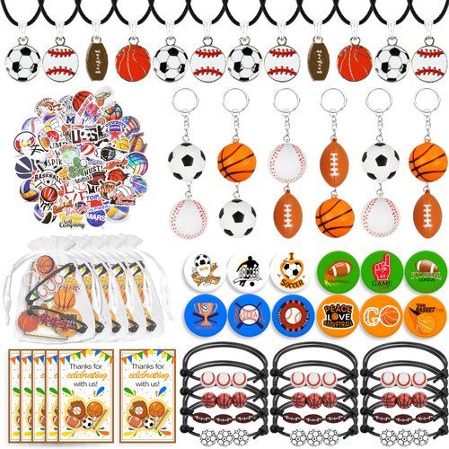 122 PCS Sports Party Favors Basketball Baseball Football Soccer Party Gift Thank You Tags Goodie Bags for Sports Club Party Favors Kid Birthday Party Baby Shower Sports Theme Party Supplies (Style 01)