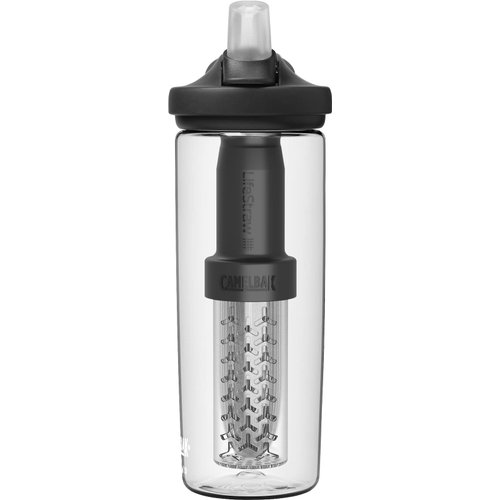 CamelBak eddy+ Water Filter Water Bottle by LifeStraw Integrated 2-Stage Filter Straw - For Hiking, Backpacking, Travel, and Emergency Preparedness - 20oz Tritan Renew, Clear