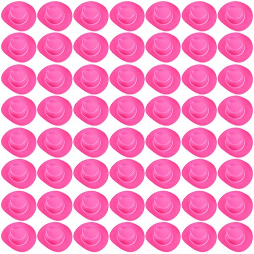 60 Pieces Plastic Mini Western Cowboy Hats Cowgirl Hats, Miniature Cute Toy Doll Hats Doll Dress Up Party Accessories for Dollhouse Decor (Pink)
