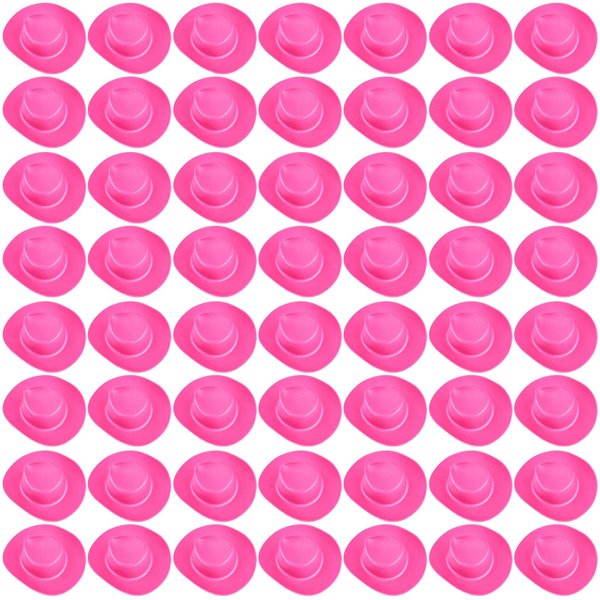 60 Pieces Plastic Mini Western Cowboy Hats Cowgirl Hats, Miniature Cute Toy Doll Hats Doll Dress Up Party Accessories for Dollhouse Decor (Pink)